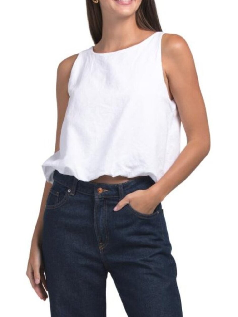 SPIGHE DI LINO Made In Italy Linen Blend Bubble Crop Top